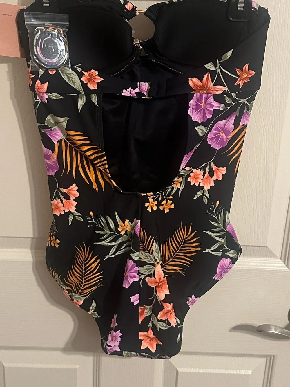 Shade & Shore Strapless Floral One-Piece Swimsuit, Black, Sz M (8-10), NWT